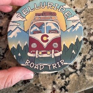 Telluride Road Trip Vintage VW Camper Coaster - Blue, Red, Green